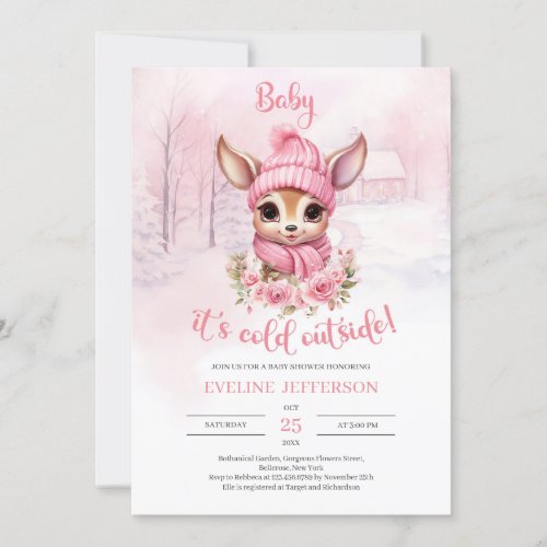 Baby its cold outside girl baby reindeer invitation