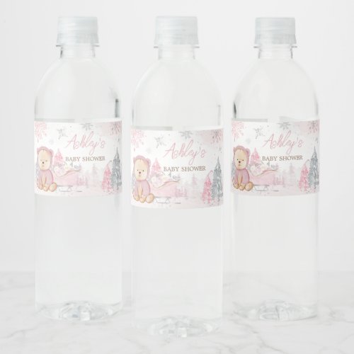 Baby Its Cold Outside Girl Bear Water Bottle Label