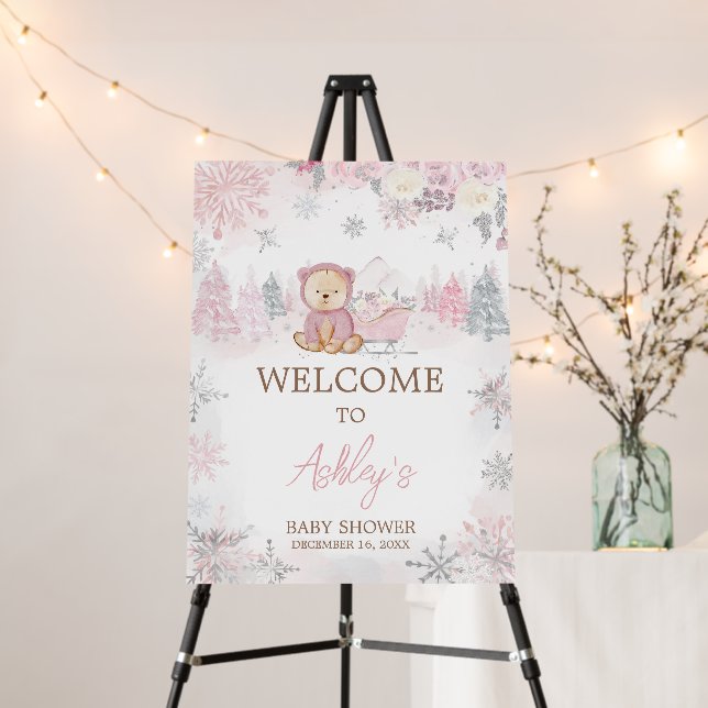 Baby Its Cold Outside Girl Bear Welcome Sign (In Situ (Stand))