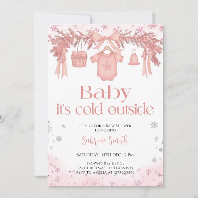 Baby it's cold outside Girl clothes Baby Shower Invitation (Front)