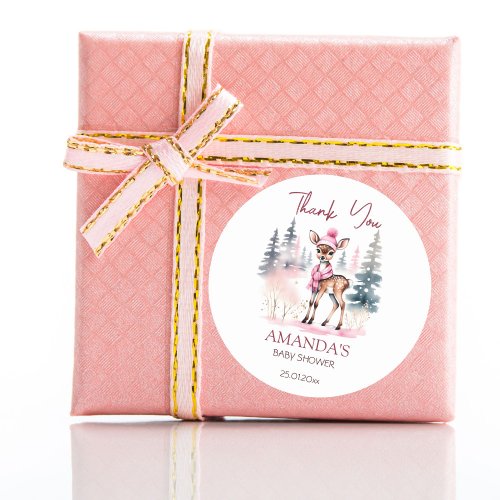 Baby its cold outside girl deer baby shower favor classic round sticker