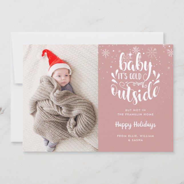 Baby Its Cold Outside Girl Holiday Birth Announcement (Front)