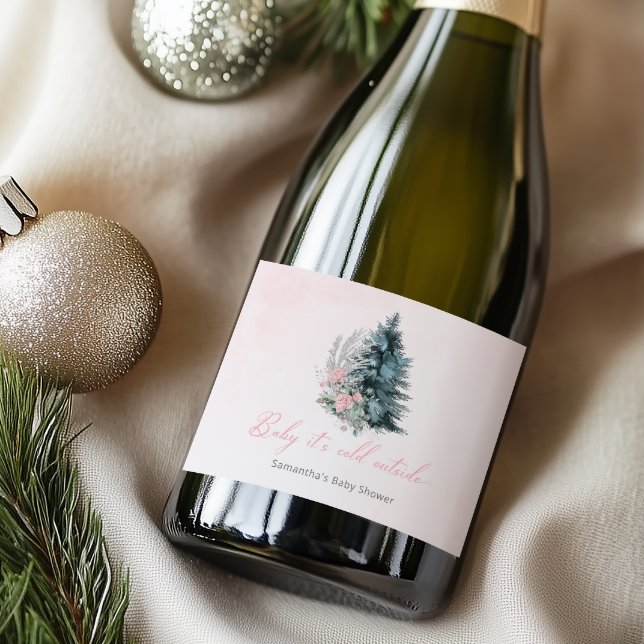 Baby its cold outside Girl Pink Baby shower Sparkling Wine Label (Creator Uploaded)
