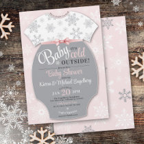 Baby It's Cold Outside Girl Pink Snowflake Winter Invitation