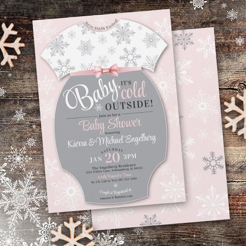 Baby Its Cold Outside Girl Pink Snowflake Winter Invitation