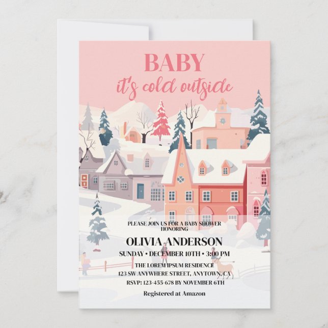 Baby its cold outside girl winter baby shower  invitation (Front)
