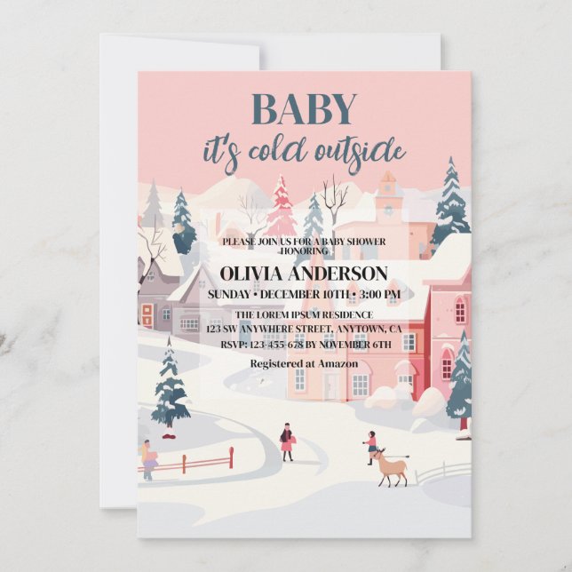 Baby its cold outside girl winter baby shower  invitation (Front)