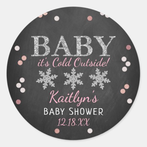 Baby Its Cold Outside Girls Winter Baby Shower Classic Round Sticker