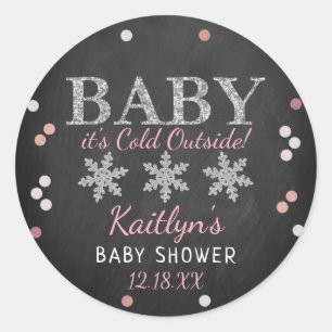 Baby It's Cold Outside Girls Winter Baby Shower Classic Round Sticker