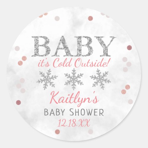 Baby Its Cold Outside Girls Winter Baby Shower Classic Round Sticker