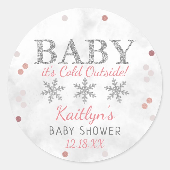 Baby It's Cold Outside Girls Winter Baby Shower Classic Round Sticker (Front)