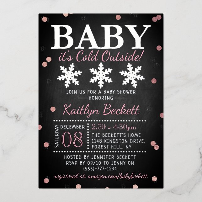 Baby It's Cold Outside Girls Winter Baby Shower Foil Invitation (Front)