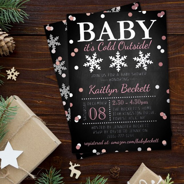 Baby It's Cold Outside Girls Winter Baby Shower Foil Invitation (Creator Uploaded)