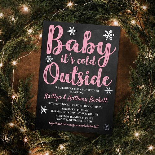 Baby Its Cold Outside Girls Winter Baby Shower Foil Invitation