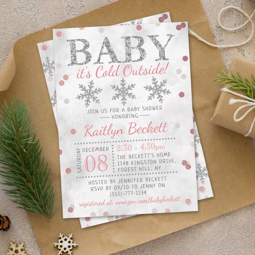 Baby Its Cold Outside Girls Winter Baby Shower Invitation