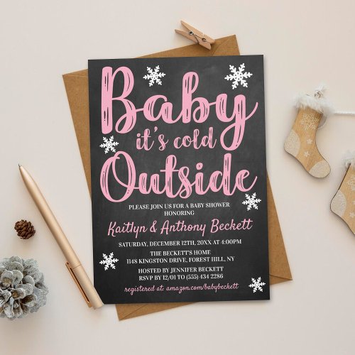 Baby Its Cold Outside Girls Winter Baby Shower Invitation