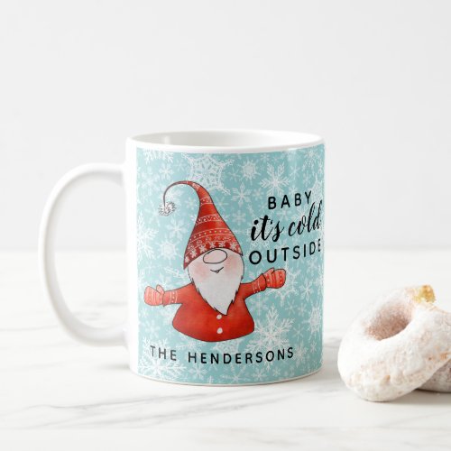 Baby its Cold Outside Gnome Teal Coastal Christmas Coffee Mug