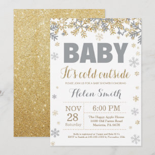 Baby its Cold Outside Gold and Gray Baby Shower Invitation