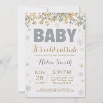 Baby its Cold Outside Gold and Gray Baby Shower Invitation