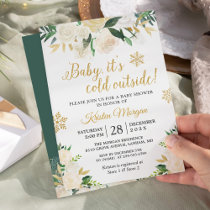 Baby Its Cold Outside Gold Floral Baby Shower Invitation