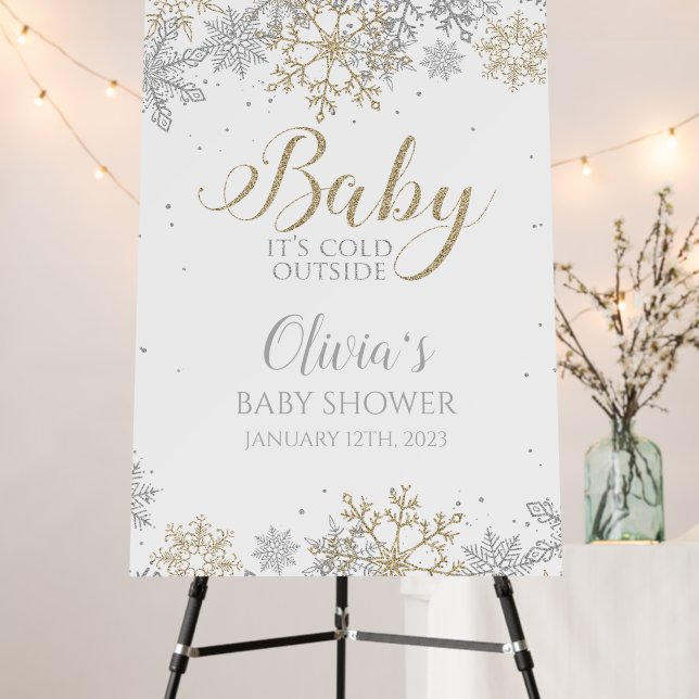 Baby It's Cold Outside Gold Silver Baby Shower Foam Board (In Situ (Stand))