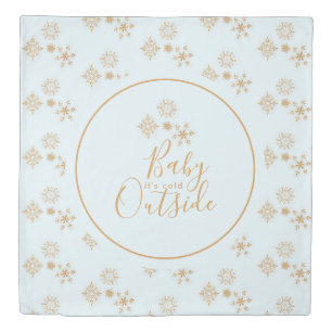 Baby it's Cold Outside Gold Snowflakes on Blue Duvet Cover