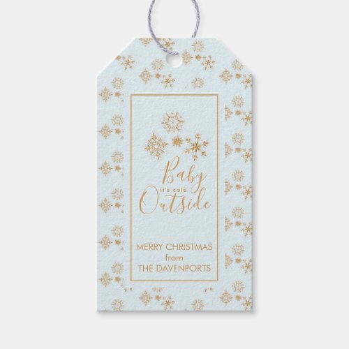 Baby its Cold Outside Gold Snowflakes on Blue Gift Tags