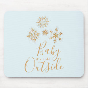 Baby it's Cold Outside Gold Snowflakes on Blue Mouse Pad