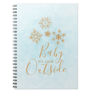 Baby it's Cold Outside Gold Snowflakes on Blue Notebook