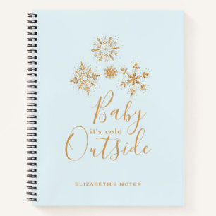 Baby it's Cold Outside Gold Snowflakes on Blue Notebook