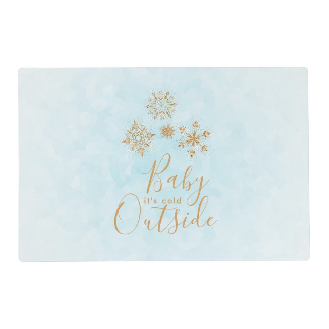 Baby it's Cold Outside Gold Snowflakes on Blue Placemat (Front)