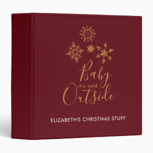 Baby it's Cold Outside Golden Snowflakes 3 Ring Binder