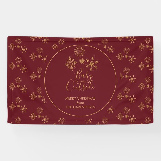 Baby it's Cold Outside Golden Snowflakes Banner (Horizontal)