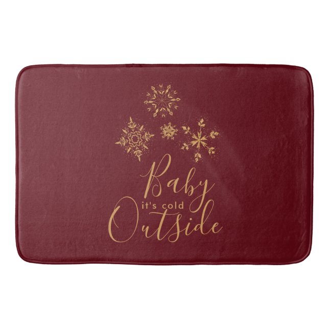 Baby it's Cold Outside Golden Snowflakes Bath Mat (Front)