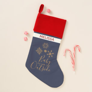 Baby it's Cold Outside Golden Snowflakes Christmas Stocking