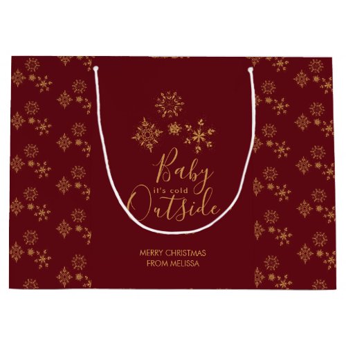 Baby its Cold Outside Golden Snowflakes Large Gift Bag