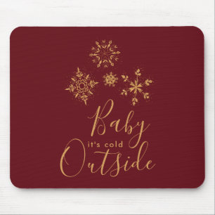 Baby it's Cold Outside Golden Snowflakes Mouse Pad
