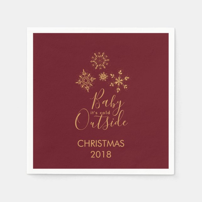 Baby it's Cold Outside Golden Snowflakes Napkins (Front)