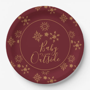 Baby it's Cold Outside Golden Snowflakes Paper Plates