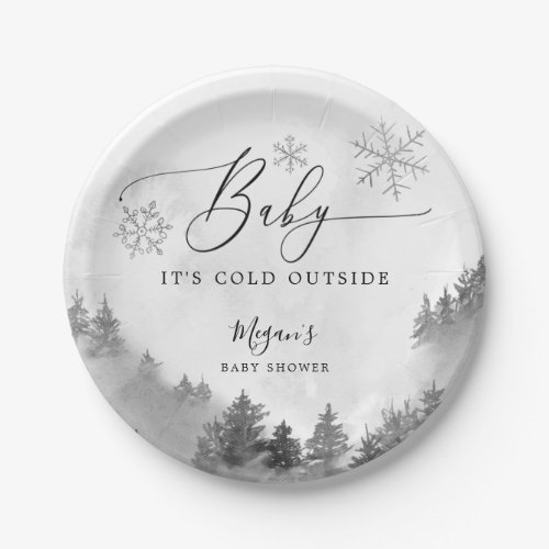 Baby Its Cold Outside Gray Snowflakes Shower  Paper Plates
