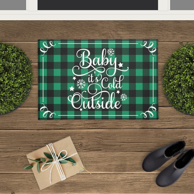 Baby Its Cold Outside Green Buffalo Check Doormat (Creator Uploaded)