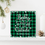 Baby Its Cold Outside Green Buffalo Plaid Holiday Wooden Box Sign<br><div class="desc">This festive wooden box sign decor for the holidays features "Baby it's Cold Outside" in white script font with snowflake and star accents and custom text that can be personalized for your family. Includes a trendy rustic green and black buffalo plaid check background.</div>