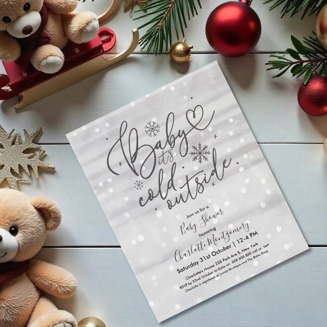 Baby It's Cold Outside Grey Baby Shower Invitation (Creator Uploaded)