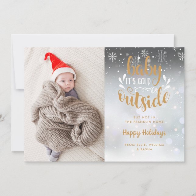 Baby Its Cold Outside Holiday 2 Photo Birth Announcement (Front)