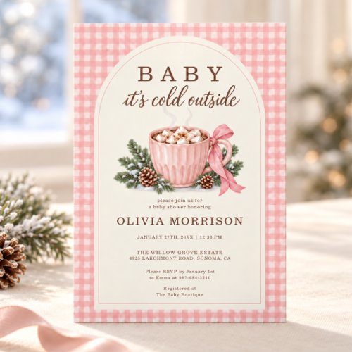 Winter Baby It's Cold Outside Pink baby shower invitation