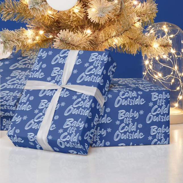Baby It's Cold Outside Icy Blue Frozen Christmas Wrapping Paper (Holidays)