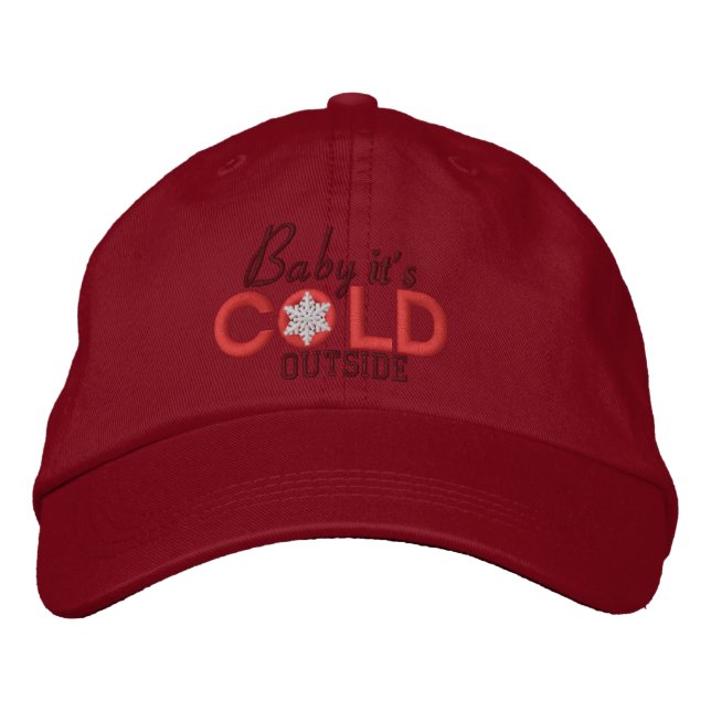 Baby It's Cold Outside Lovers Red Embroidered Baseball Hat (Front)
