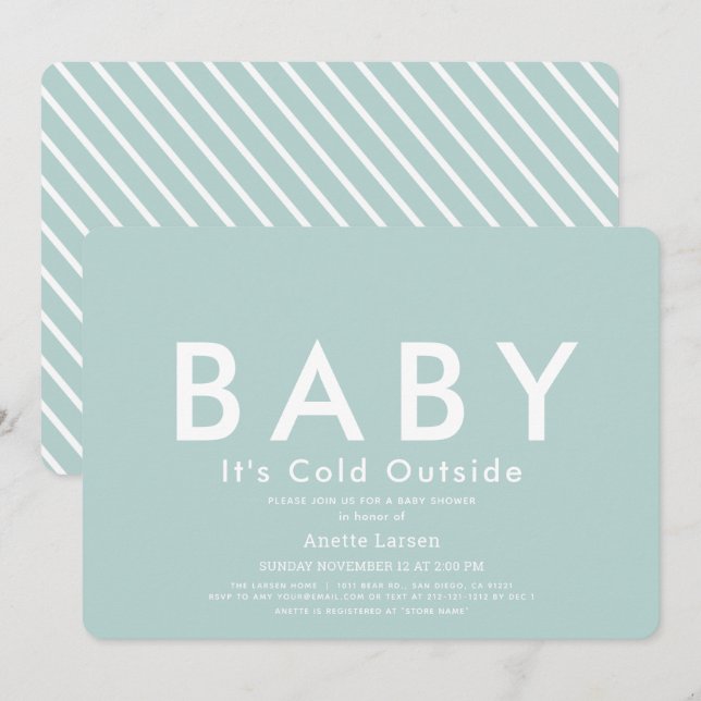 Baby Its Cold Outside Minimalist Blue Baby Shower Invitation (Front/Back)