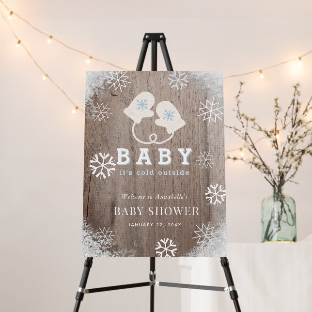 Baby Its Cold Outside Mittens Blue Baby Shower Foam Board (In Situ (Stand))