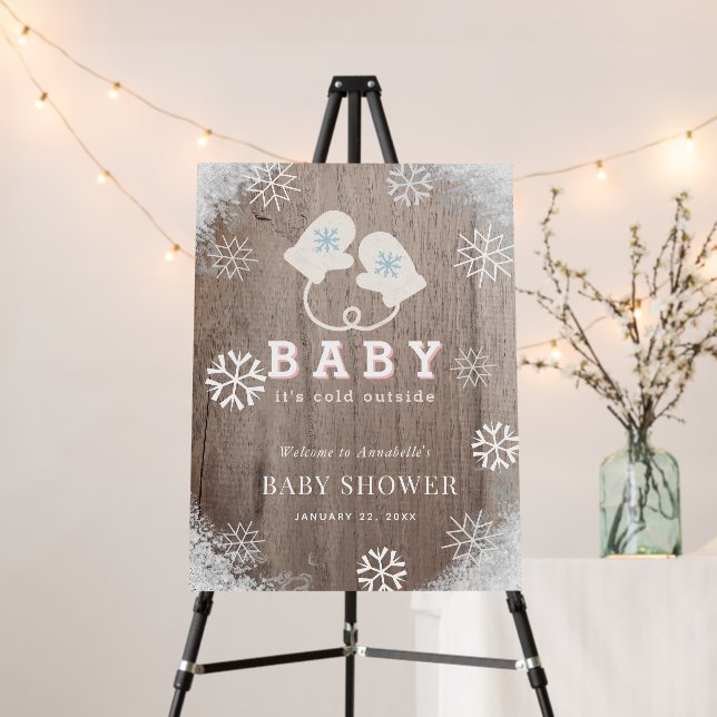 Baby Its Cold Outside Mittens Pink Baby Shower Foam Board (In Situ (Stand))